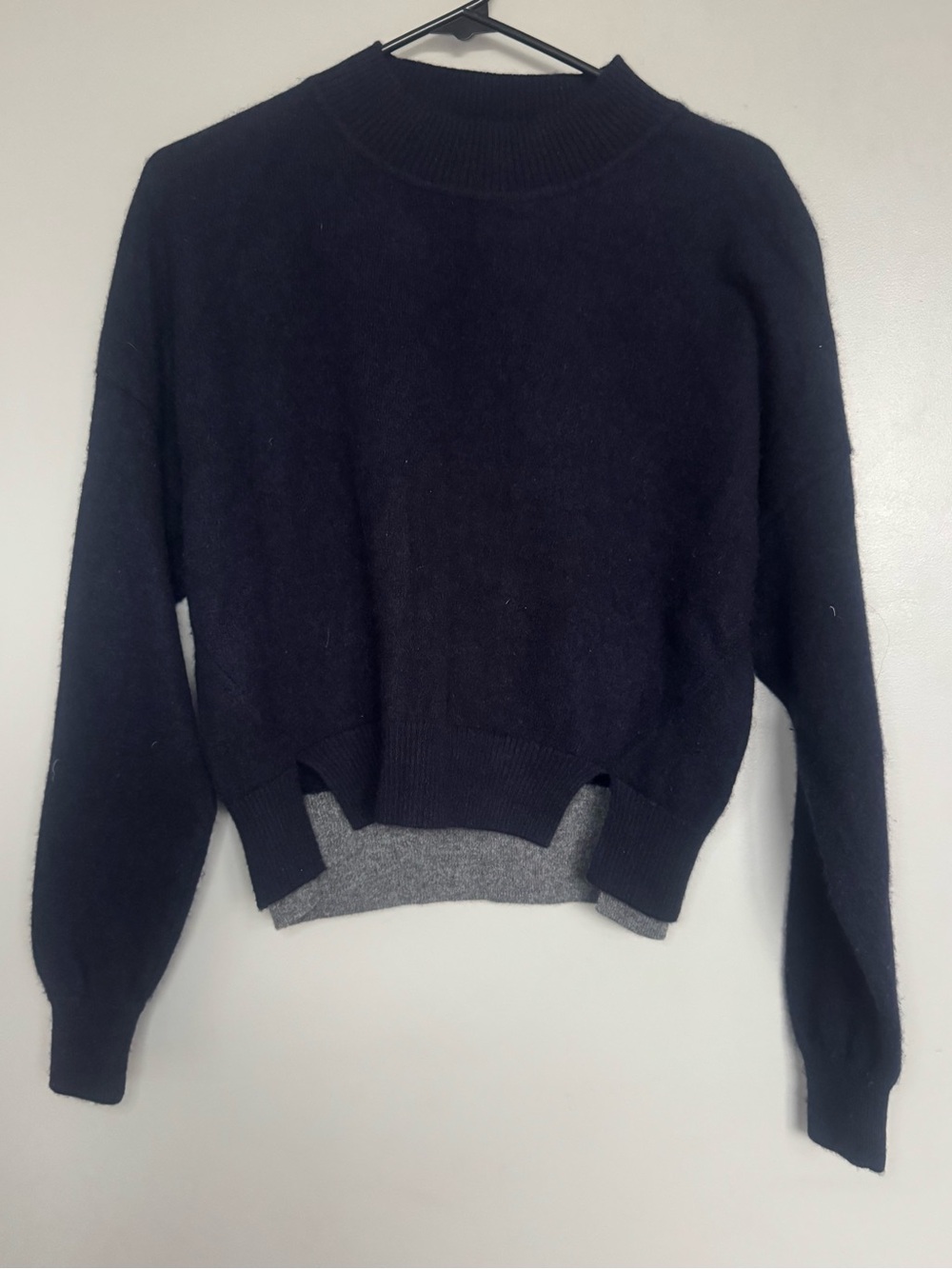 NAADAM Cashmere Sweater in Navy Blue with Gray Trim XS